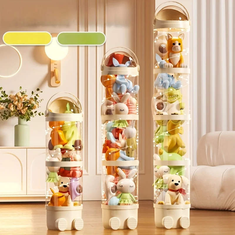 أنبوب تخزين الحيوانات المحشوة - دلو شفاف لمنظم ألعاب الأطفال، دلو تخزين كبير لعرض الدمى لغرفة النوم وغرفة المعيشة