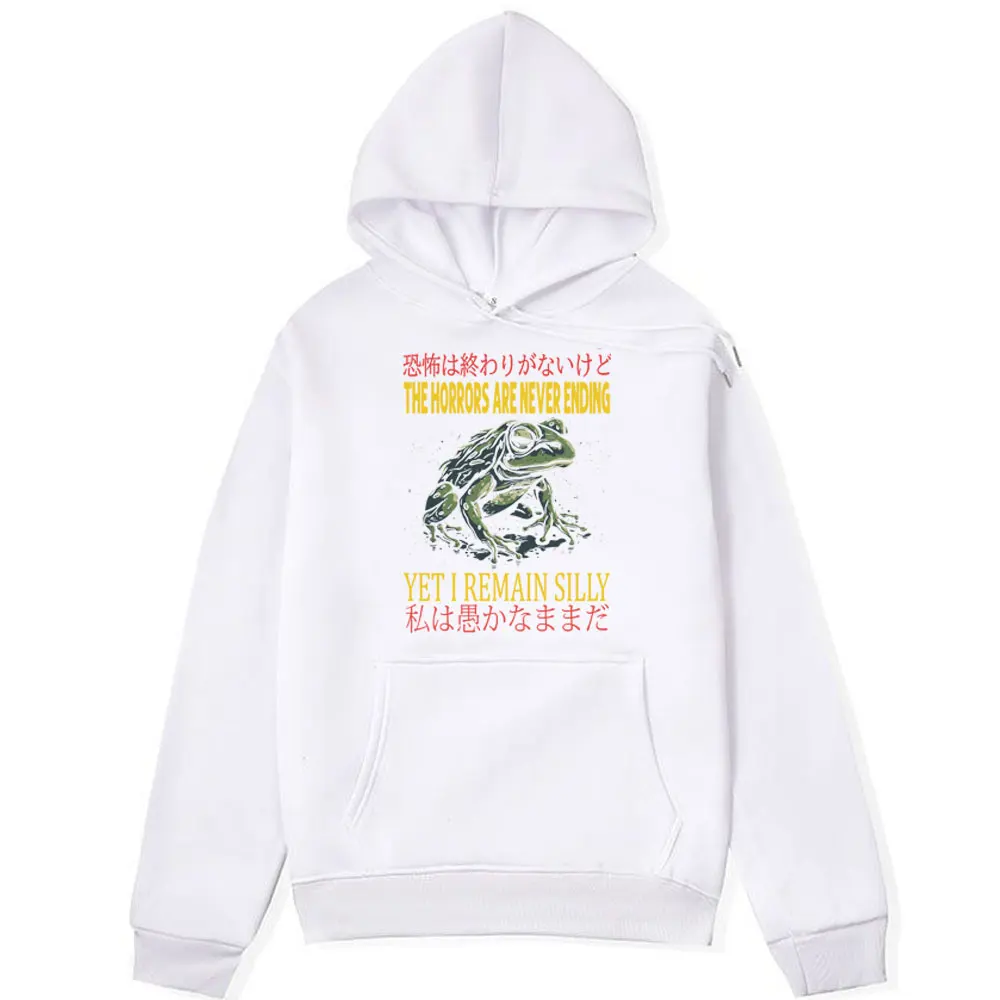 Funny The Horrors Japanese Vintage Frog Graphic Print Hoodies Male Winter Fashion Oversized Sweatshirts Cartoon Pullover Men's