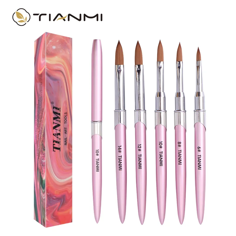 

TIANMI 5pc Kolinsky Nail Brush Set Light Pink Design Acrylic Powder Nail Extension 3D Carving Nail For Home DIY Beginner 6-14