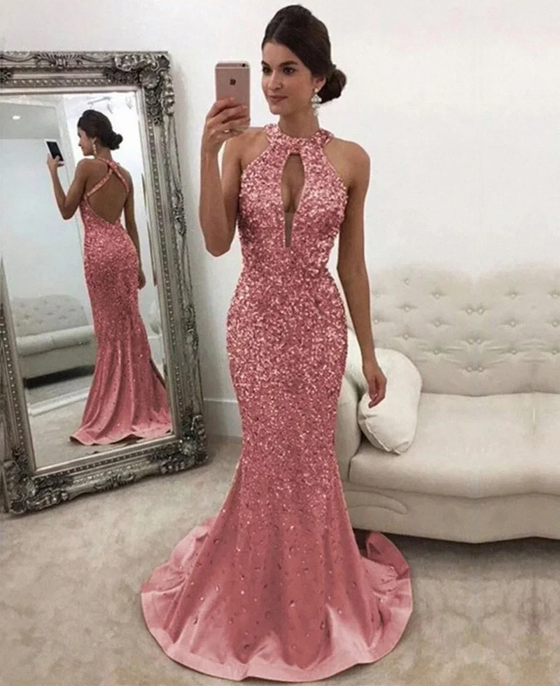 

New Arrival Hot Sale Woman Dress Autumn Summer Women's Fashion Sequin Open Back Evening Party Wedding Dress