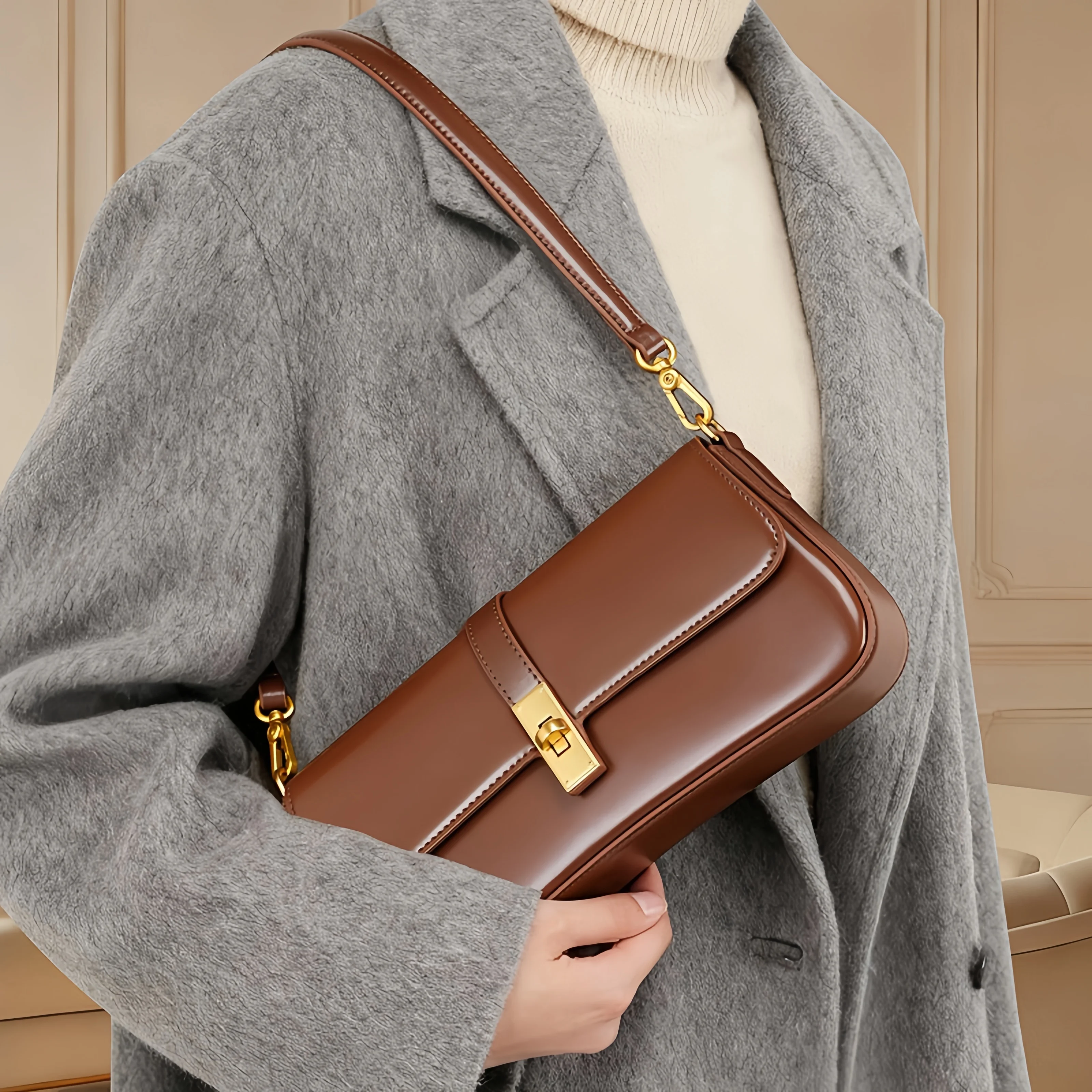 2026 New Premium Leather Bag Convertible Shoulder & Crossbody Handbag for Women Commute Genuine Leather MK001
