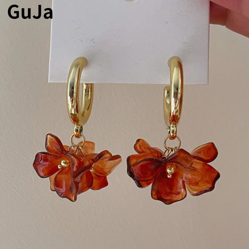 

Fashion Jewelry Vintage Temperament Resin Flower Earrings For Women Female Gifts Delicate Design Ear Accessories Hot Selling