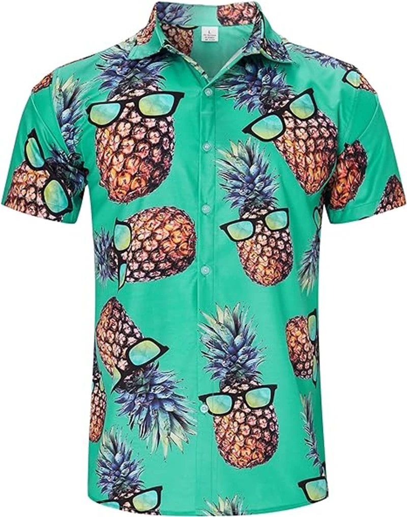 2024 Men's Novelty 3D Print Hawaiian Button Down Shirt Unisex Clothing Graffiti Short Sleeve Tee Tops  Fashion Pineapple Blouse