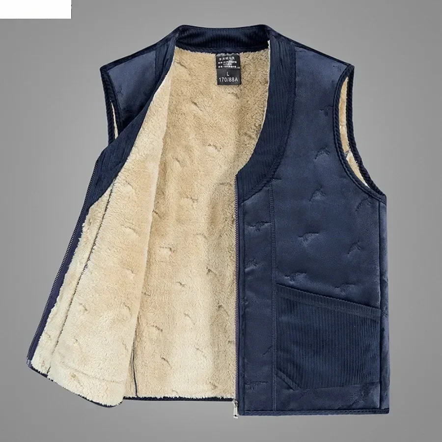 

Autumn Winter Men's Sleeveless Vest Jacket Fashion Cotton-Padded Plus Velves Thickened Vest Coats Men Warm Lamb Fleece Waistcoat