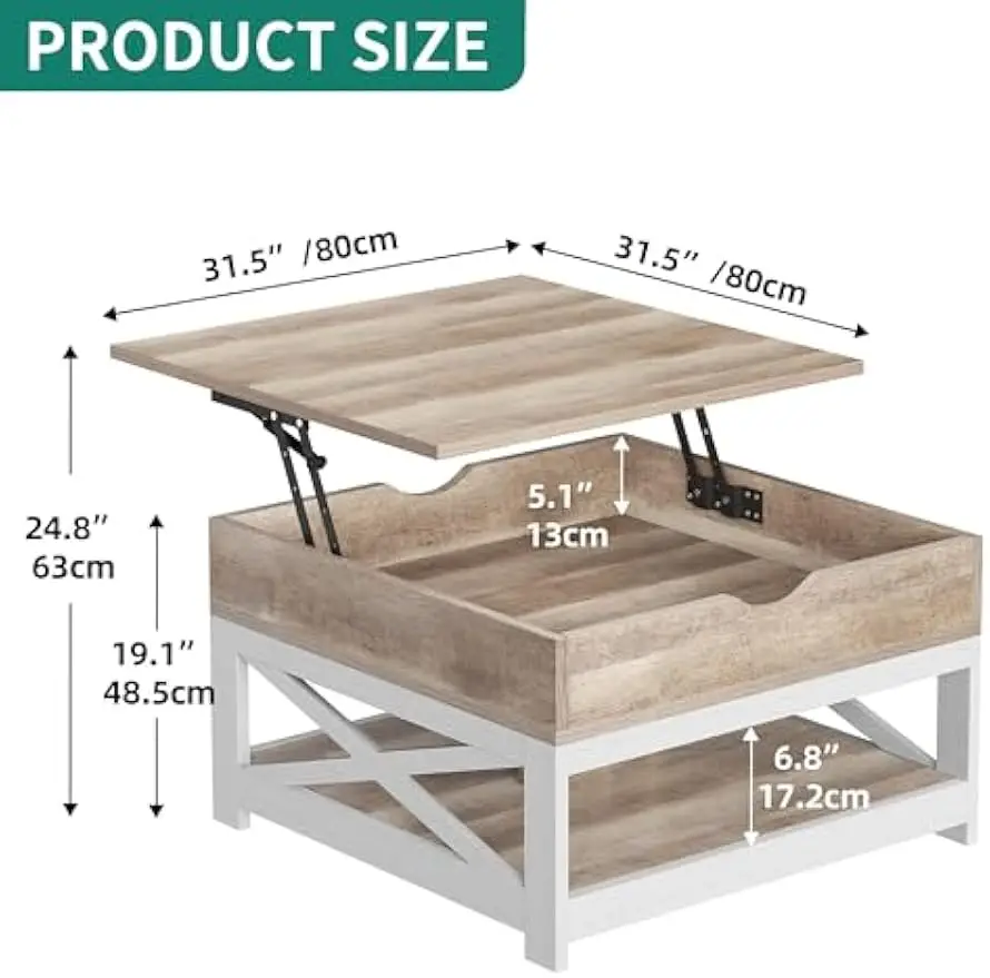 Coffee Tables with Living Room, Lift Top Coffee Table with Storage, Farmhouse Coffee Table, Square Wood Center Table Co