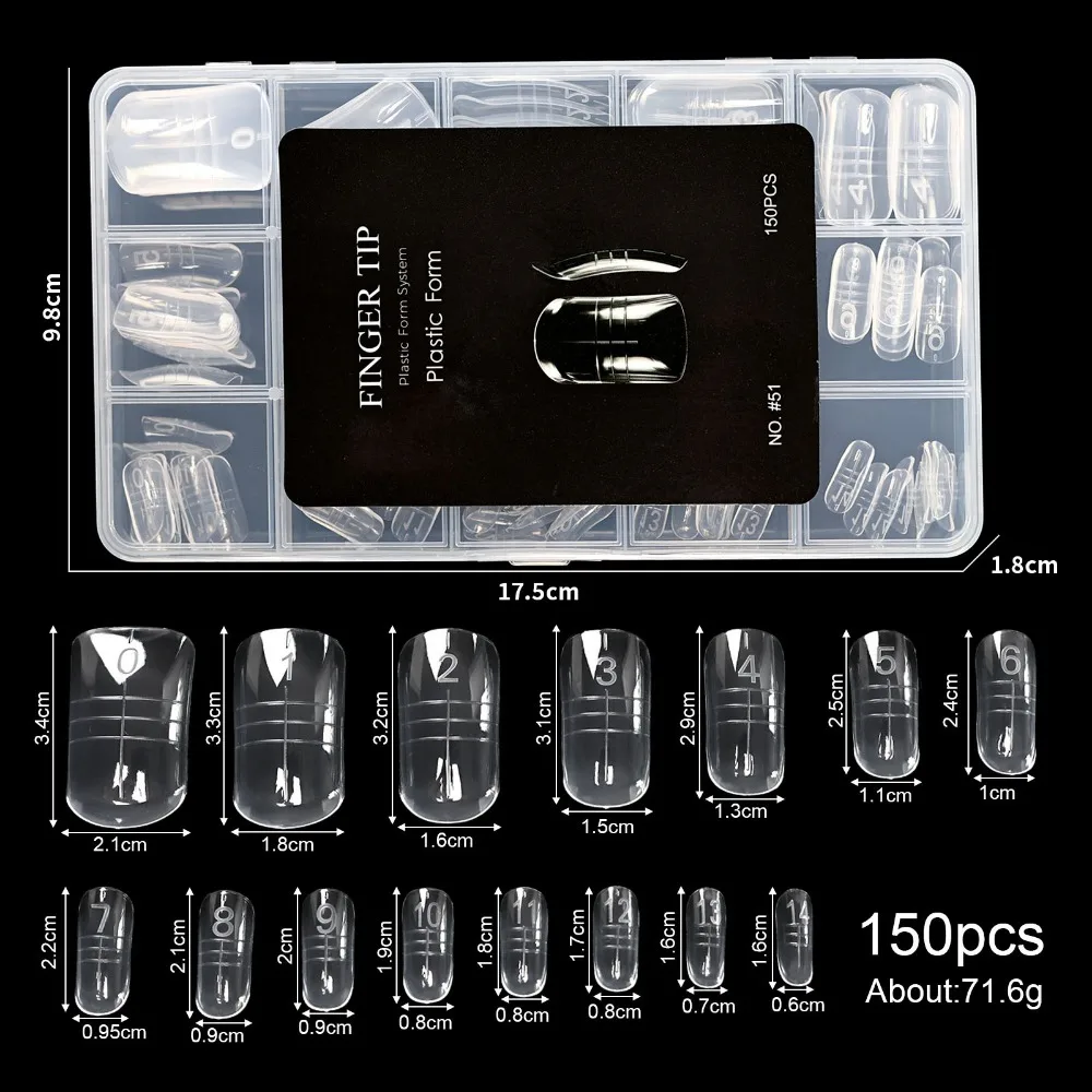 70/140/150Pcs 70/140/150Pcs Gel Dual Nail Forms Reusable 14 Size Nail Molds Poly Extension Transparent Top Nail Forms