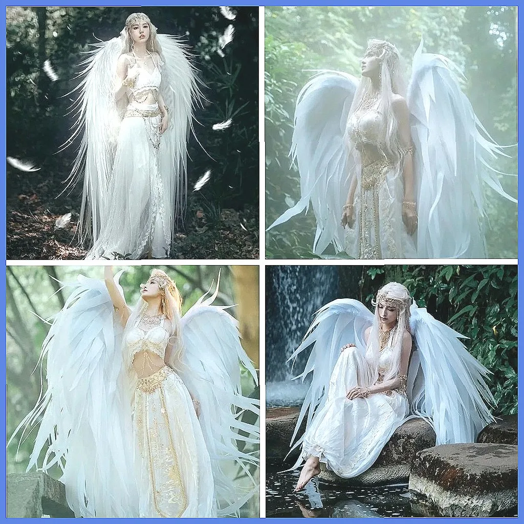 Elegant Mori Elf Angel Wings, White Fairy Simulated Feathers for Photography