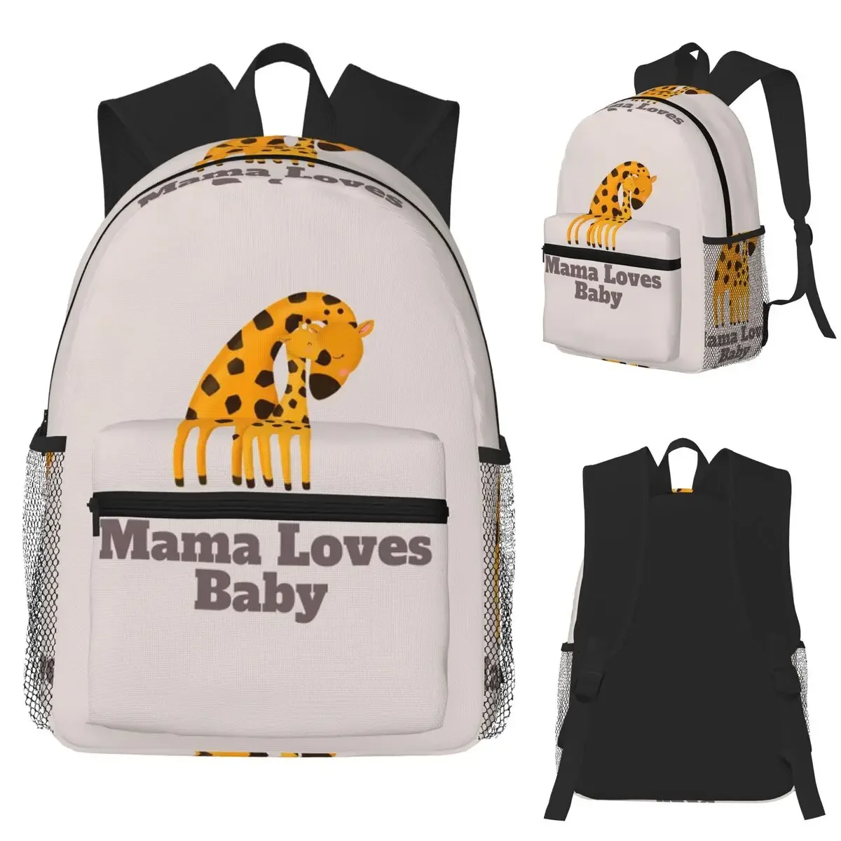 حقيبة ظهر Mama Loves Baby Mama and Baby بتصميم الزرافة، حقيبة ظهر ذات سعة كبيرة، حقيبة كتب مدرسية، حقائب كتف للرجال والنساء