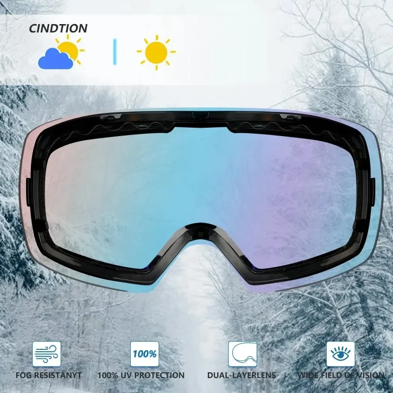 Obaolay Ski Mask Sports Skiing Glasses Winter Snow Goggles Can Wear Helmets Double-Sided Anti-Fog HD Lense Snowboard Accessories