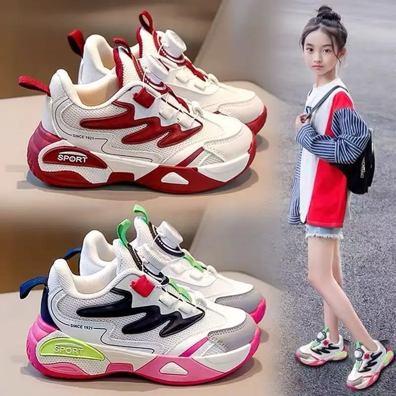 

Kawaii повседневная обувь, модная детская обувь, кроссовки для девочек, новинка 2024, весенне-осенняя дышащая обувь с сеткой для бега, легкая, мягкая