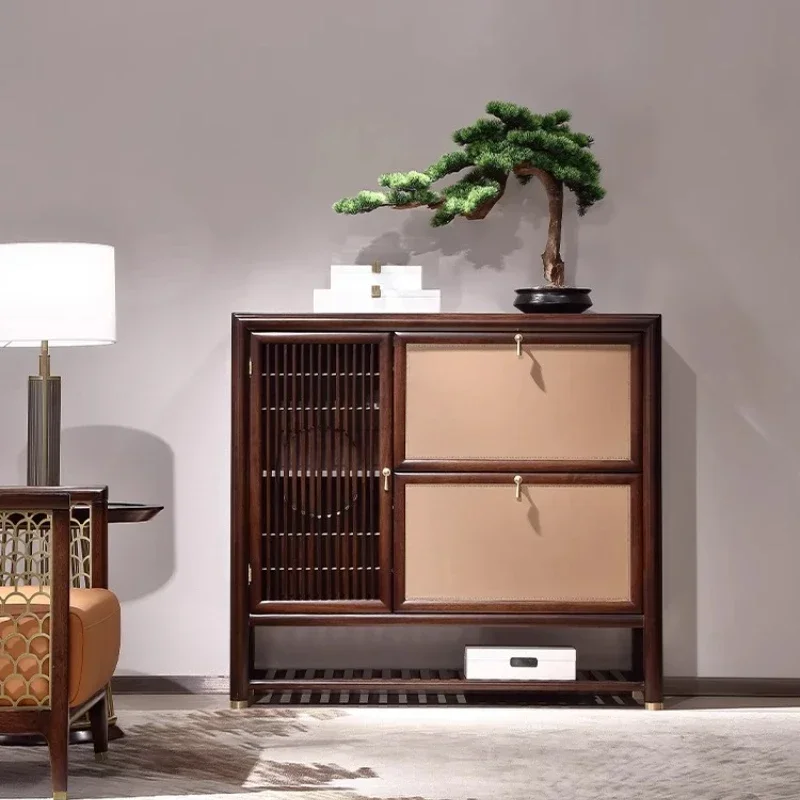 

LXNew Chinese Ebony Shoe Cabinet Bedroom Solid Wood Storage Zen Entry Foyer Entrance Cabinet