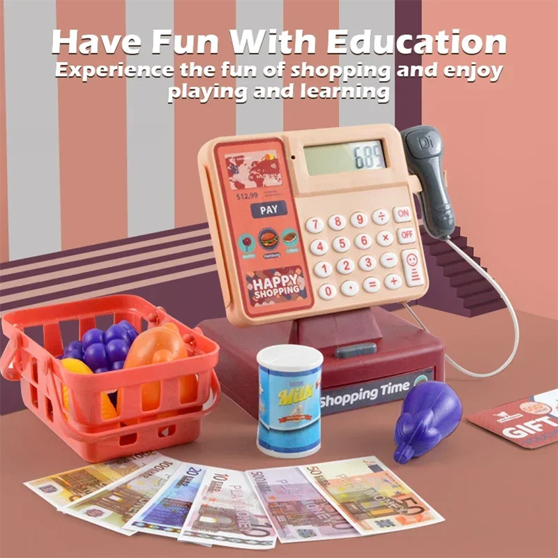 Supermarket Cash Register Simulation Electric  Pretend Play House Toy Multifunctional Parent-Child Interactive Birthday Gifts