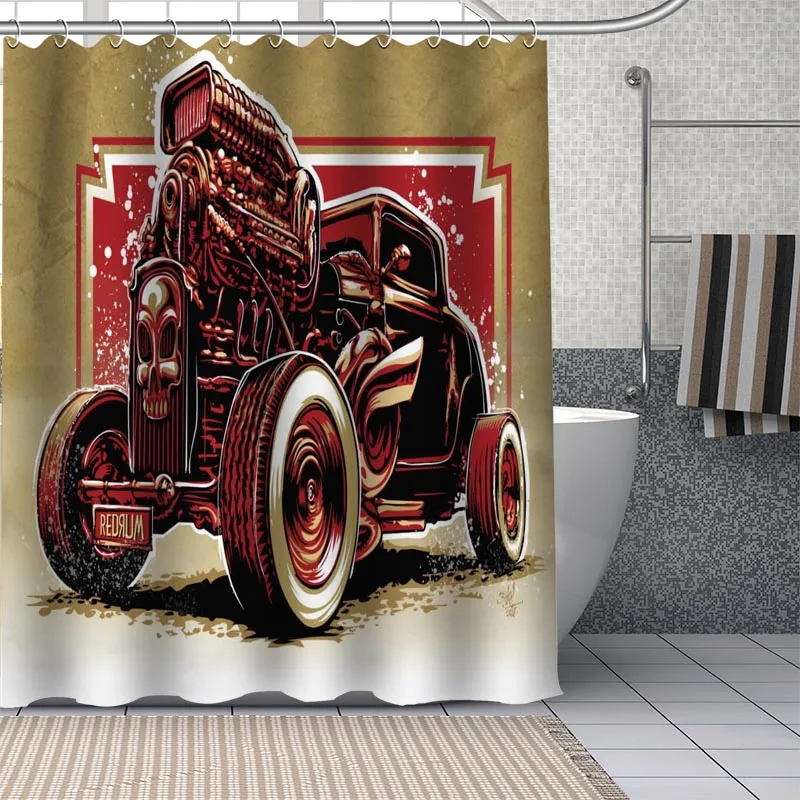 Motorcycle Custom Pattern Polyester Bath Curtain Waterproof Shower Curtains Geometric Bath Screen Printed Curtain For Bathroom