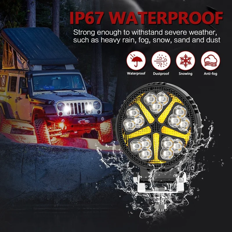 WISH รอบ 4 นิ้วรถไฟ LED ทํางานแฟลชสปอตไลท์ DRL สําหรับรถบรรทุก ATV UTV SUV รถจักรยานยนต์รถพ่วงเรือ