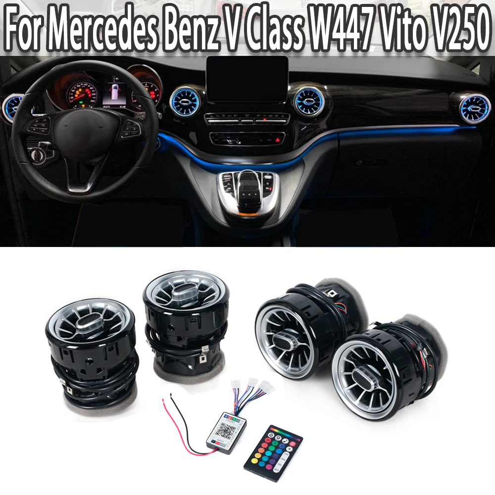 Car 4PCS LED Front Dashboard AC Air Condition Vent Outlet Turbo Interior Trim For Mercedes Benz V Class W447 Vito V250 V260