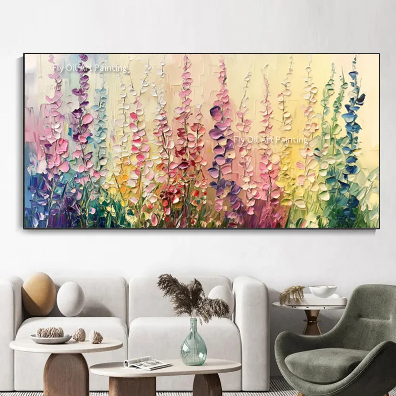 

Hand Painted Colorful Flower Vines Thick Canvas Oil Painting Abstract Flowers Artwork Original Design Large Wall Art Decor
