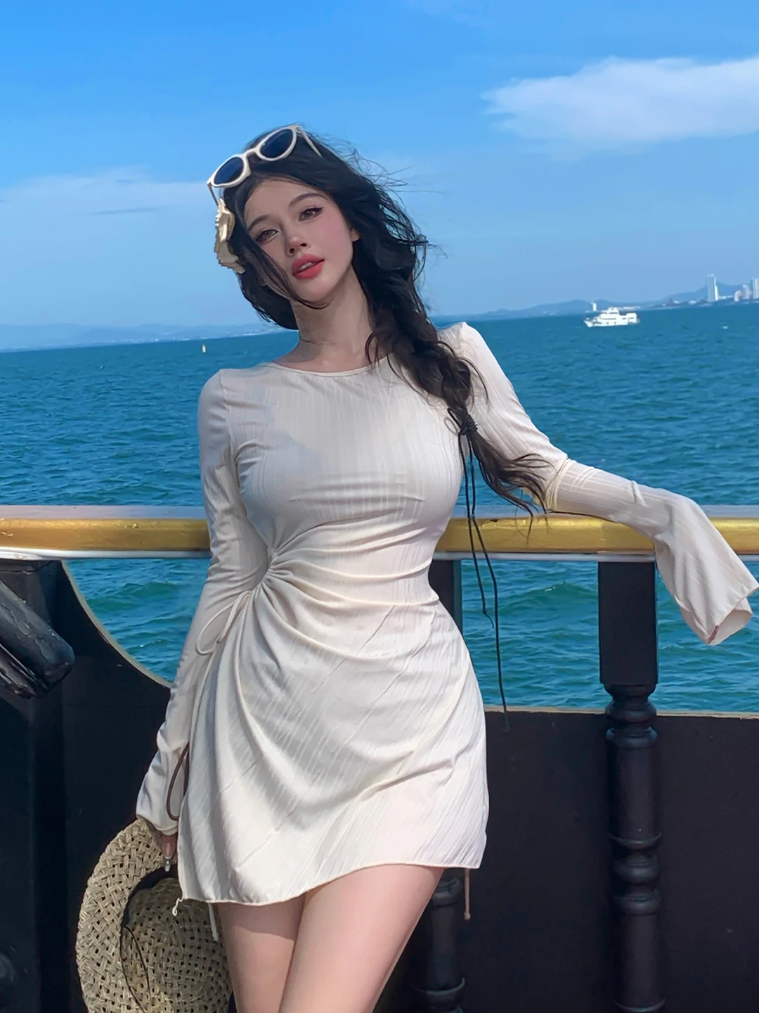 

Купальник с высокой талией Pure Desire: женский комплект бикини из двух частей с длинным рукавом, накидка для защиты от солнца, для отдыха и горячих источников