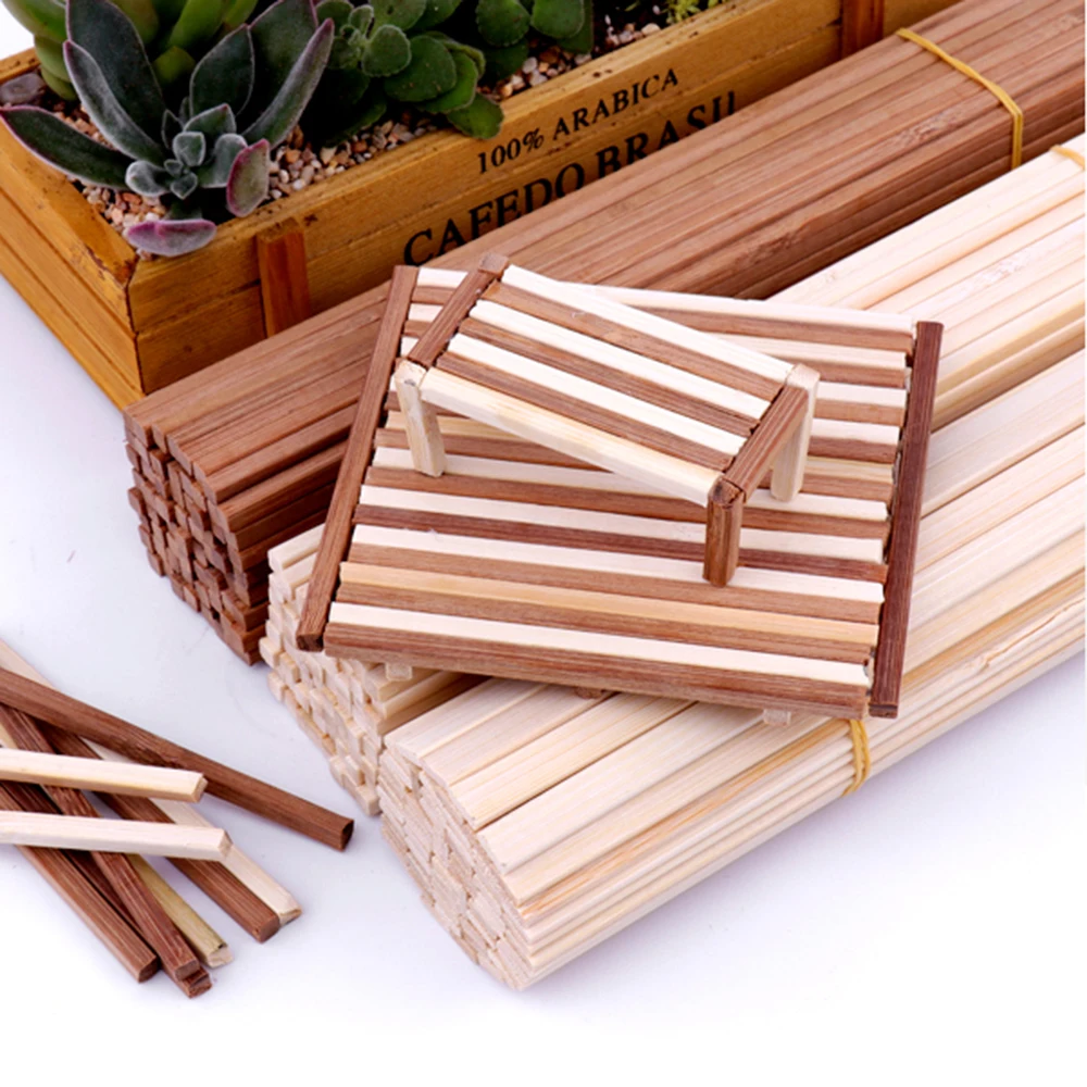 50/100PCS Crafts With Round Wooden Sticks Square Bamboo Pieces Diy Handmade Building Model Crafts 200/300/500mmx3/4/5/6/8/10mm