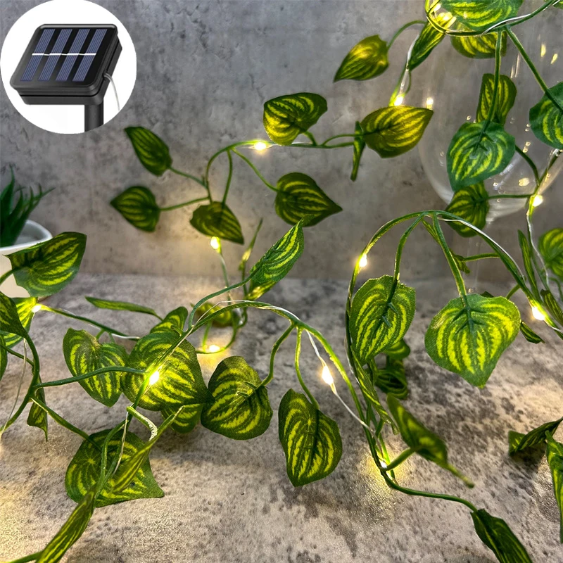 2/5/10M Solar Artificial Leaf Light String Outdoor Garden Light Wedding Party Decoration LED Fairy Lights Garland Decoration
