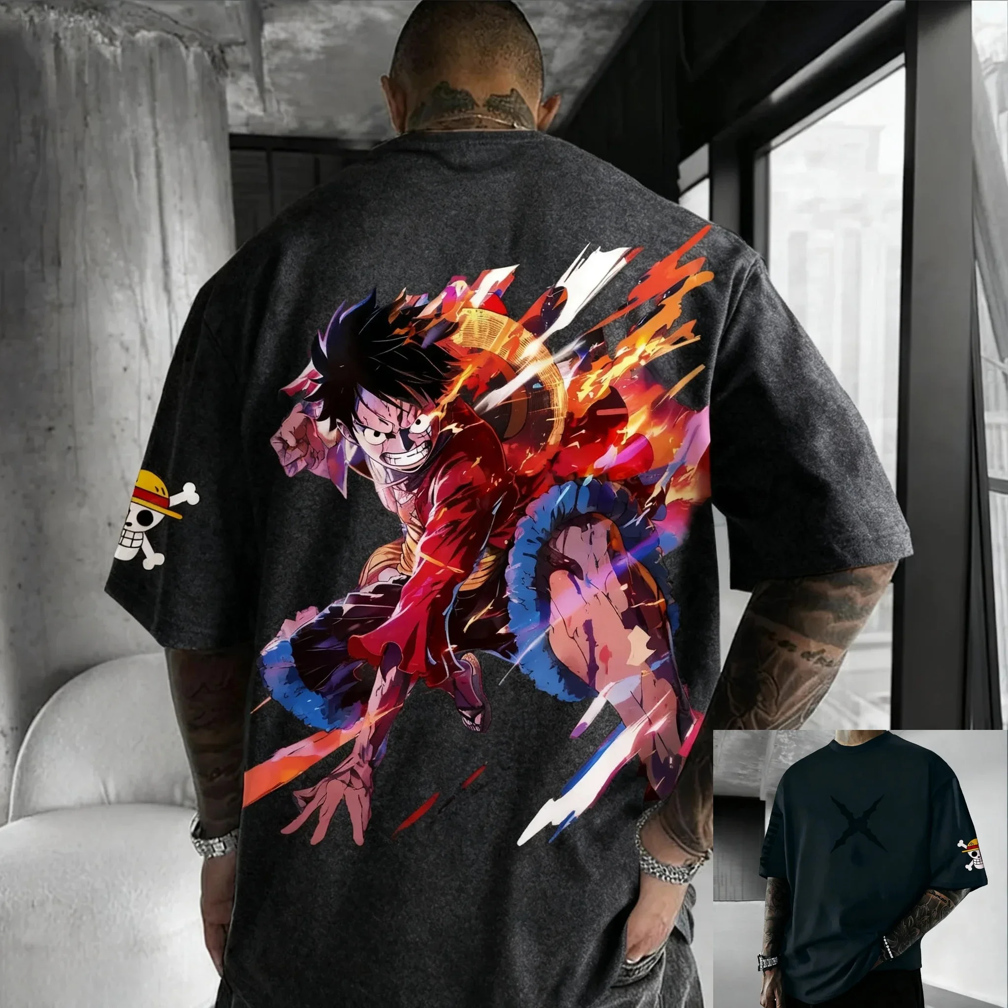 2026 قطعة واحدة أنيمي لوفي Harajuku تيشيرت صيفي الرجال حجم كبير العصرية ريترو الشارع المرأة عادية كم قصير زوجين للجنسين #3