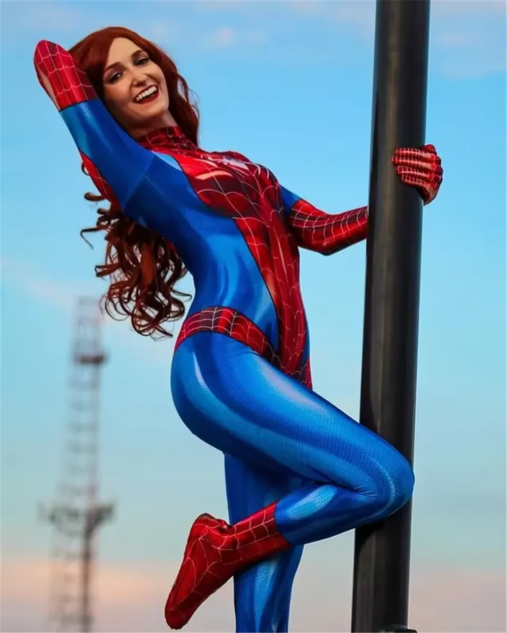 Adults Halloween MJ Spider Cosplay Costume Female Superhero Woman Mary Jane Watson Zentai Bodysuit Party Jumpsuits