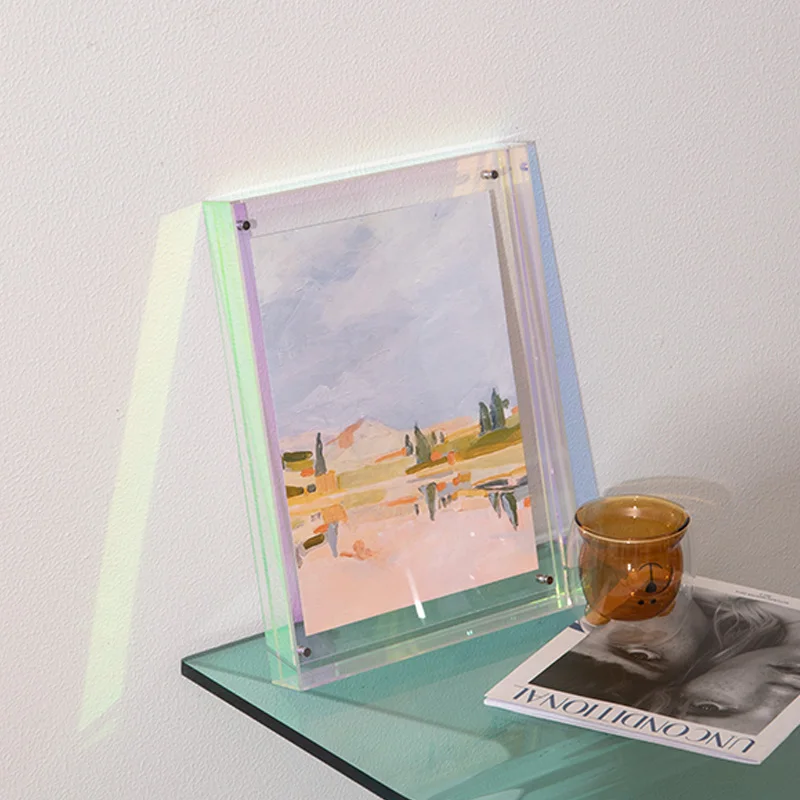 Grote acryl drijvende fotolijst display fotolijsten voor aan de muur gemonteerde tafelblad decor fotolijsten neon hangend frame
