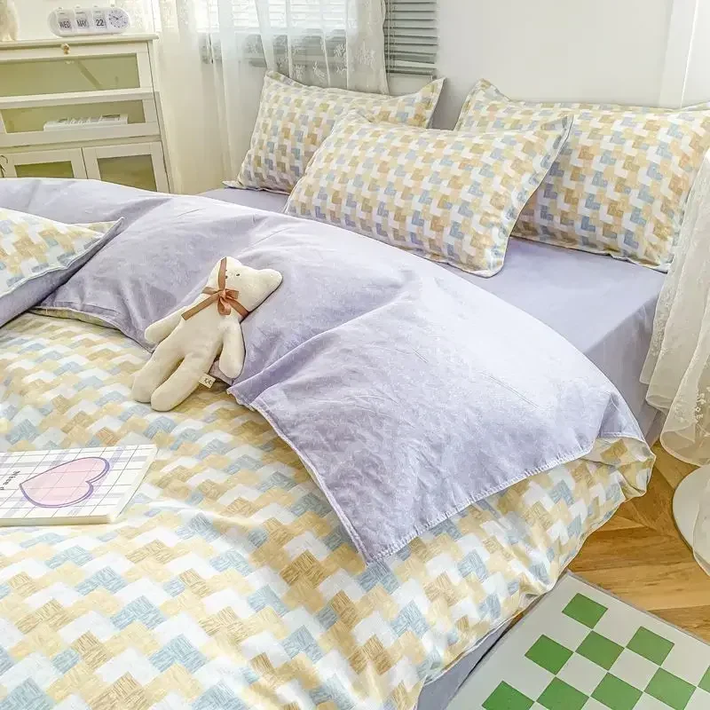 Spring and Autumn Thick 100% Pure Sanding Bed Cotton Sheets Four-piece Quilt Cover Student Dormitory Sheets Three-piece Bedding.