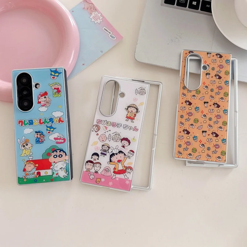 

Japanese Cartoon Crayon Shin-chan Phone Case For Samsung Galaxy Z Fold 7 6 5 ZFold6 ZFold5 Back Cover Fashion Cute Protective Ca