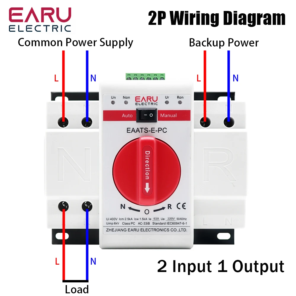 2P 4P 63A 125A ATS PV Dual Power Automatic Transfer Switch AC230V 400V 50 60Hz Type MCB Auto Manual Sal Switches Circuit Breaker