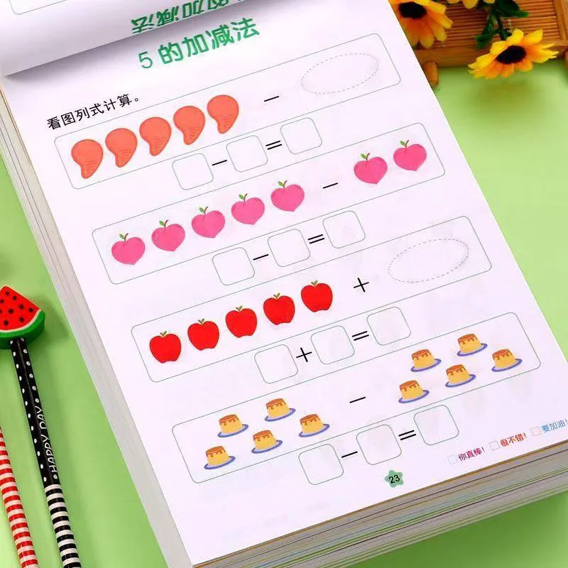 

62 Pages Children Addition and Subtraction Book Learning Mathematics Textbook Handwritten Arithmetic Exercise Books for Kid 2-5
