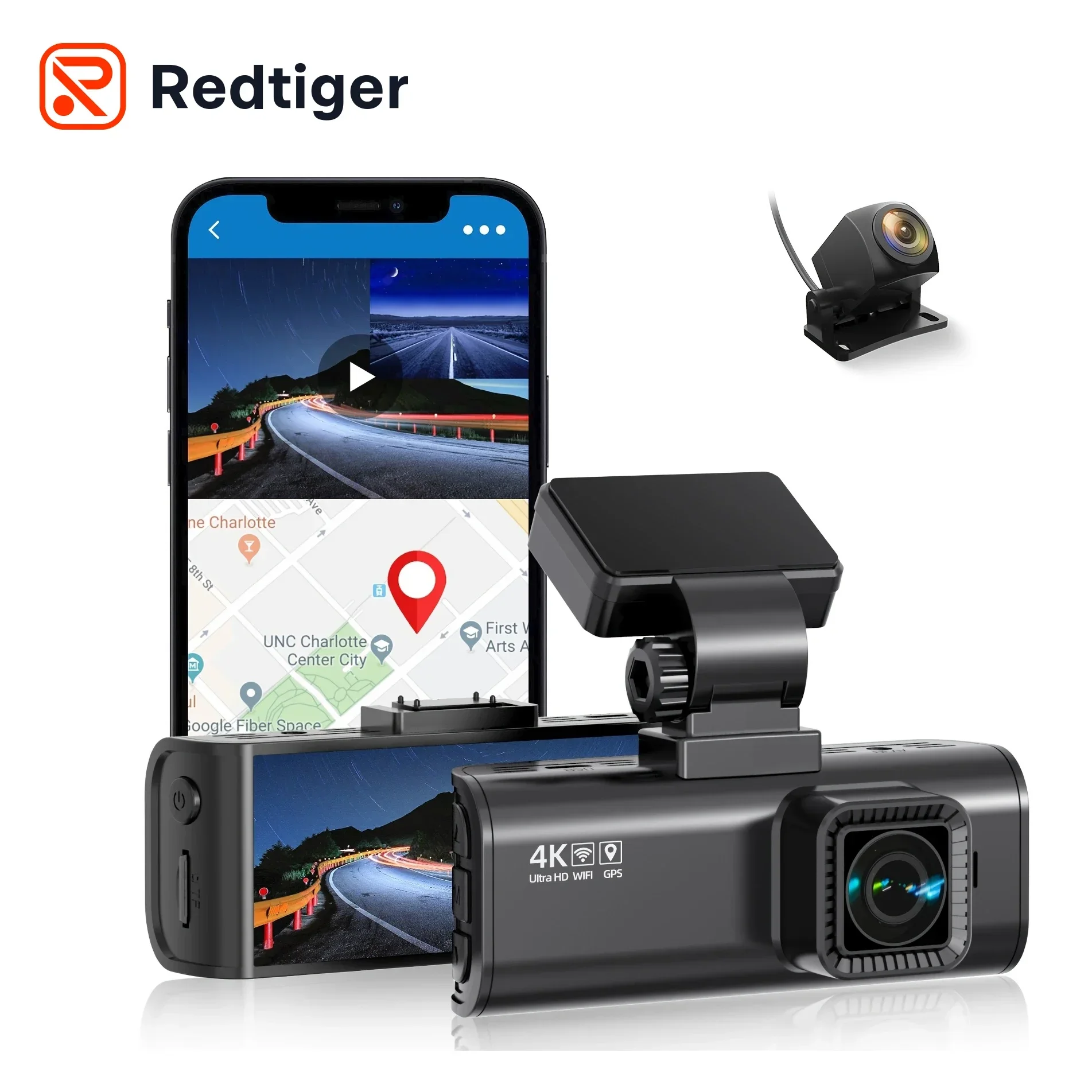 REDTIGER F7N APP Control Night Vision WIFI WDR G-Sensor 4K Dual Dash Cam Front and Rear Built-in GPS Car Camera Dash Cam