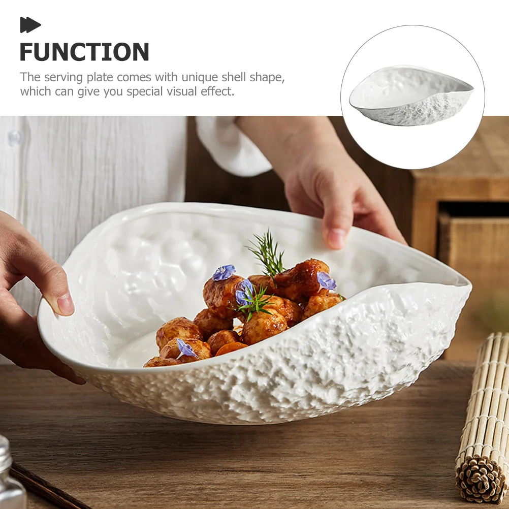 

Seashell Shaped Ceramic Plate Rock Texture Decorative Multi-Use Food Plate for Party Buffet Serving Ceramic Seashell Shaped Dish