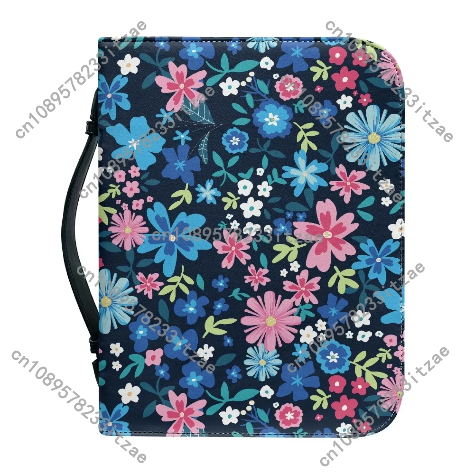 

Colorful Flower Leaves Pattern Leather Bible Bag for Women Men Zipper Handle Handbags Bible Cover Case Bible Storage Bags
