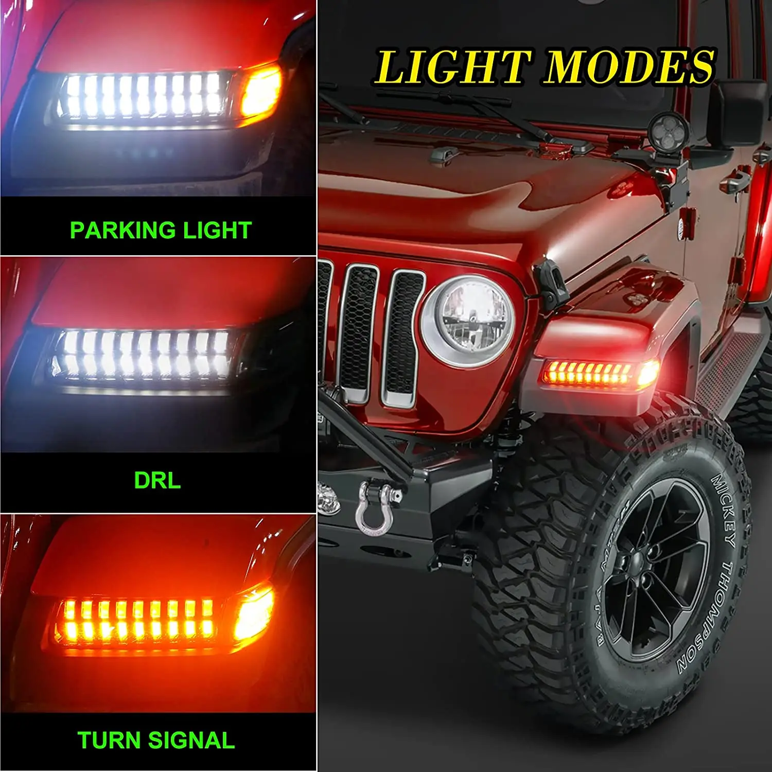 1 Set LED Fender Lights Side Marker Lights with Turn Signal Flashing For Jeep Wrangler JLU Rubicon Sahara Gladiator JT 2018-2022