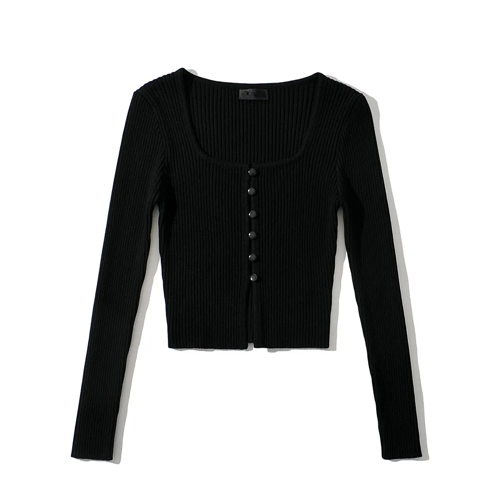 Dave&Di 2024 Knitted Colorful Sexy Short Cardigans Women England Style High Street Retro Square Collar Single Breasted Crop Tops