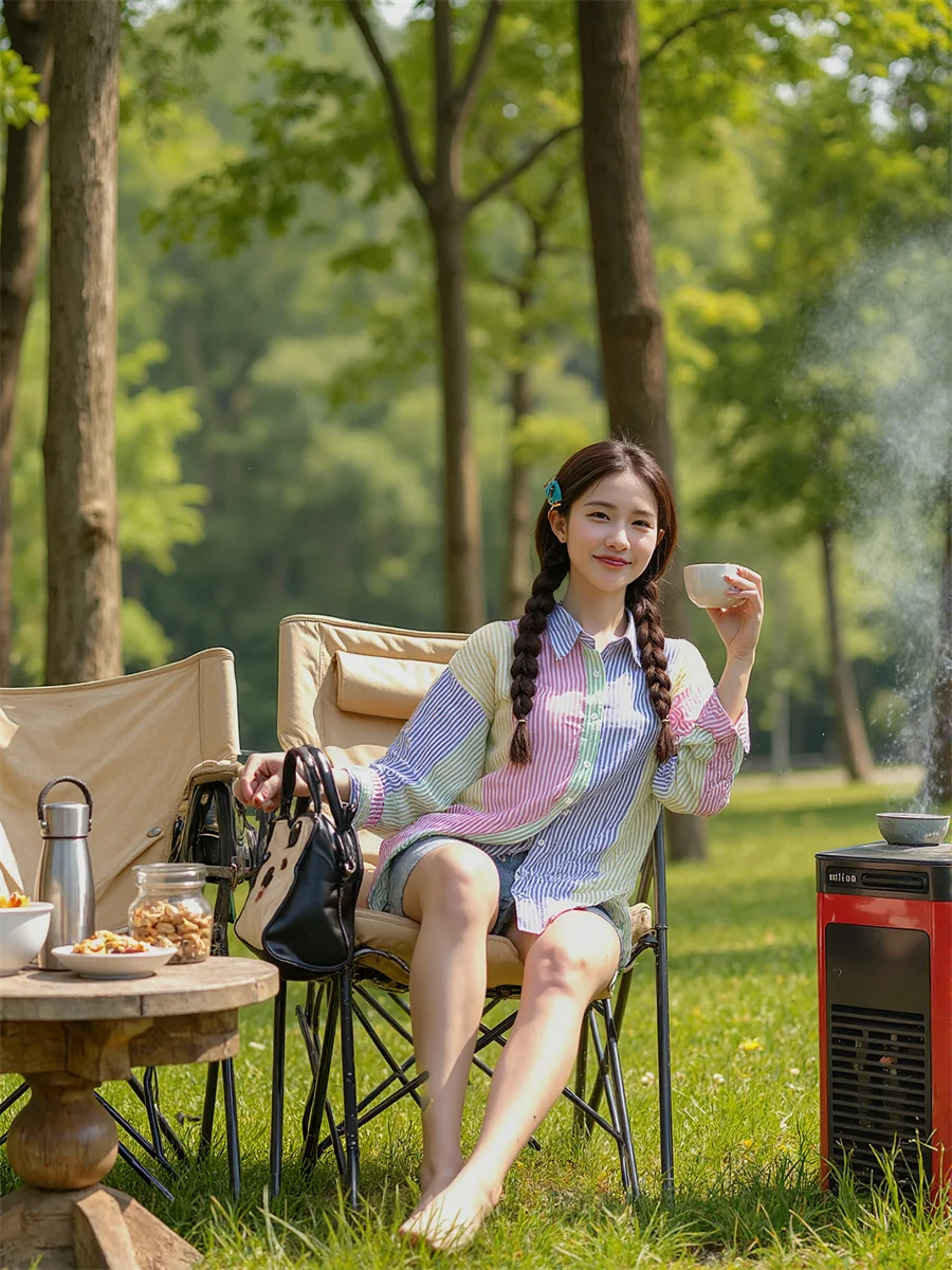 

Long Sleeve Women Summer Shirt Patchwork Half Button Up Design Front Casual Simple Basic Minimalist Fashion Lady Work Office