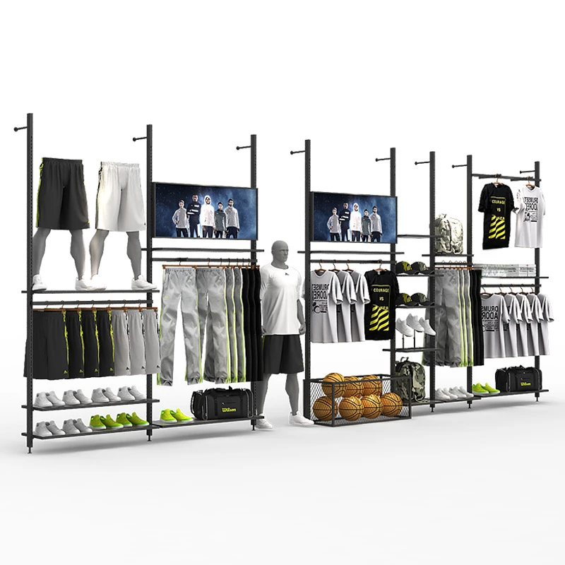 Sportswear display outdoor sporting goods shelves