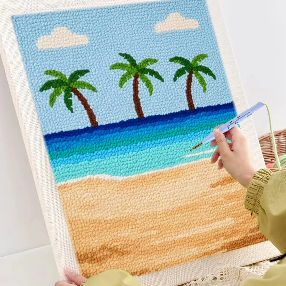 

Punch Needle Kits Landscape Magic Punch Embroidery Kits for Adults Beginner Tool with Frame Fabric Yarns and Sewing Needles