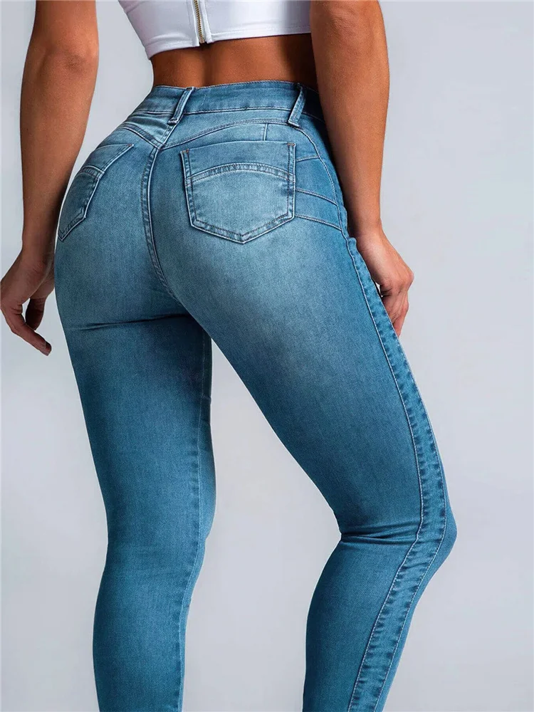 Women High Waist Stretch Skinny Hips Wrap Jeans Lady Slim Fit Classic Narrow Leg Denim Pencil Pants Y2k High Street Trousers