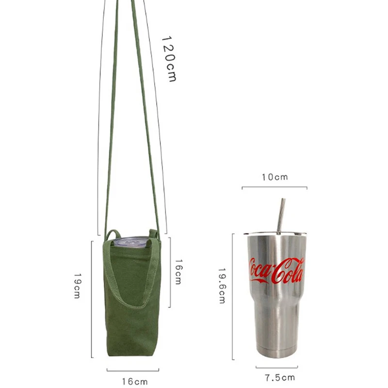 Travel Portable Water Bottle Bag Crossbody Simple Solid Color Cup Protector Canvas Protective Sleeve With Strap Bottles Holder