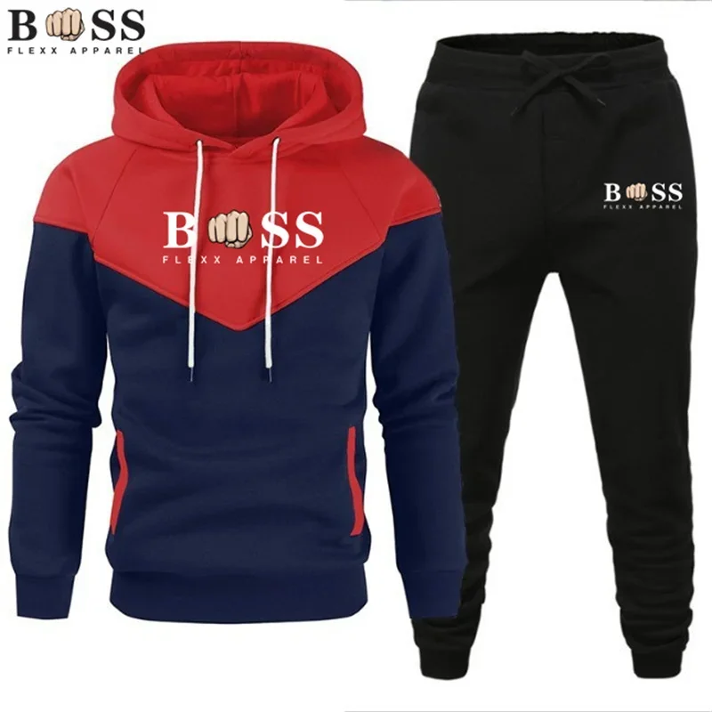 2023 Spring Brand Men Splash Ink Hoodies Sweatshirt+Sweatpants Suit Autumn Winter Warm Tracksuit Sets Men's Hooded Outwear