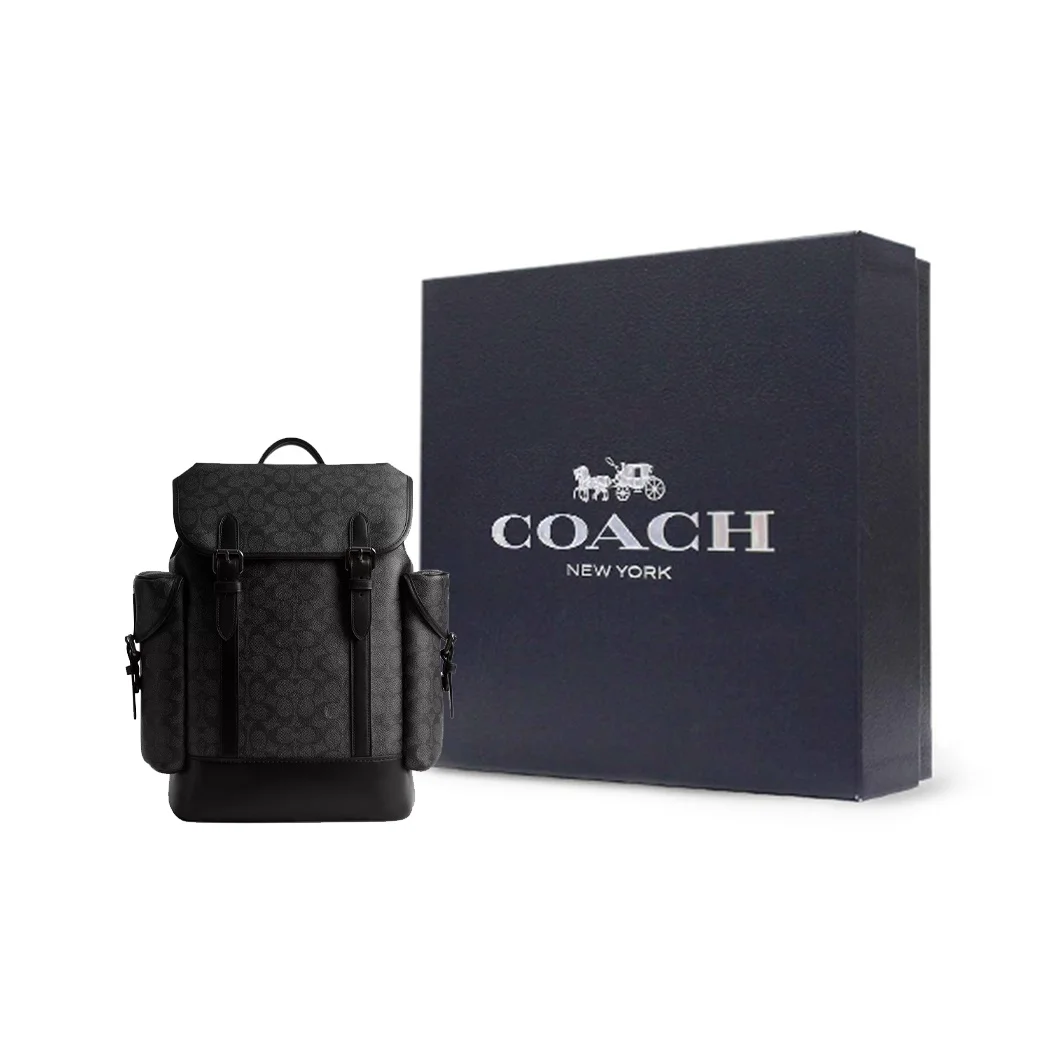 COACH Hitch Coated Canvas With Refined Calfskin Backpack Large Men's Charcoal CV983-CHR