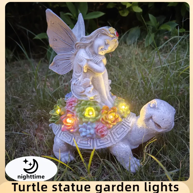 1 pc Solar Garden Statue lamp, Turtle Solar statue Garden decoration, suitable for outdoor, lawn decoration, cute turtle statue