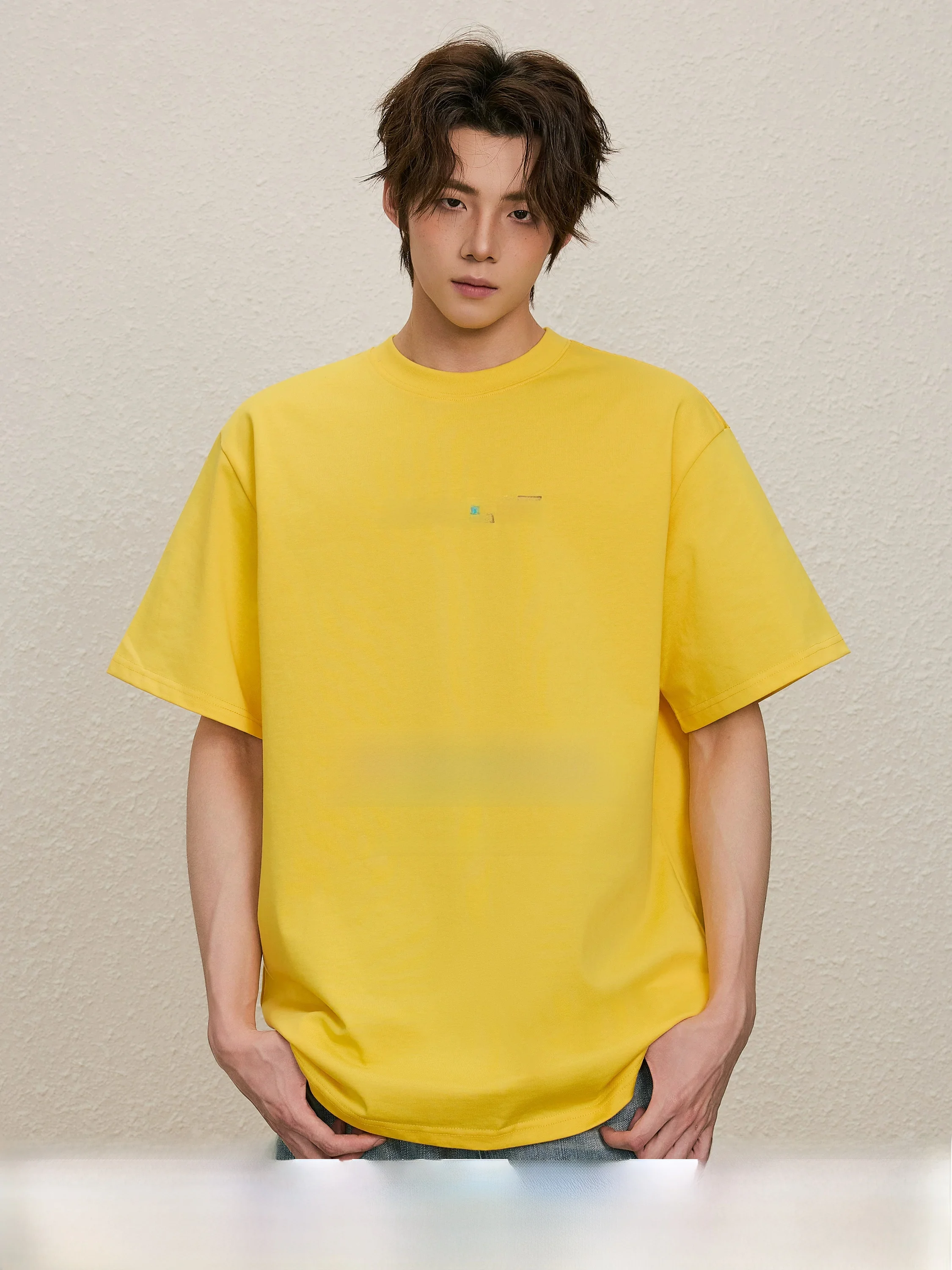 

ALLIN Summer Heavyweight Trendy Bright Color Short Sleeve Men's T-Shirt Loose Casual Graffiti Print Base Layer Top