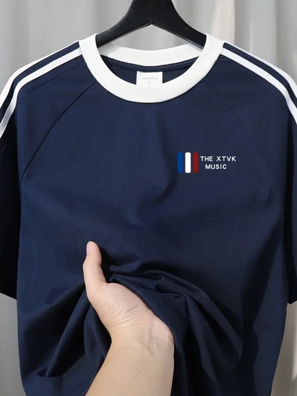 

Мужская футболка American Style с вставками на плечах, свободного кроя, из хлопка, с коротким рукавом, круглым вырезом, повседневная, летняя, модная