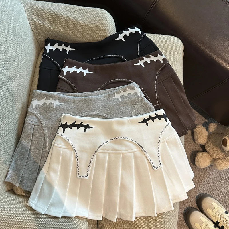 Y2K Streetwear Mini Skirt Women Harajuku Print Hottie Summer Pleated Skirts Preppy Loose Casual A Line Patchwork Student Skirt
