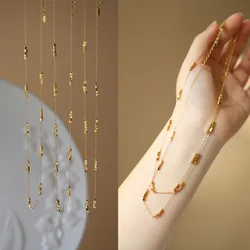 Fashion Glittering Metal Square Necklace High-Grade Waterproof Delicate Femme Jewelry Gift New