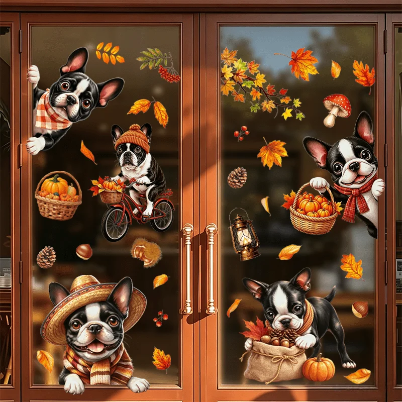 4pcs Autumn Window Sticker,suitable for cabinet,glass doors,windows and wall decor,holiday decoration,freely DIY combination