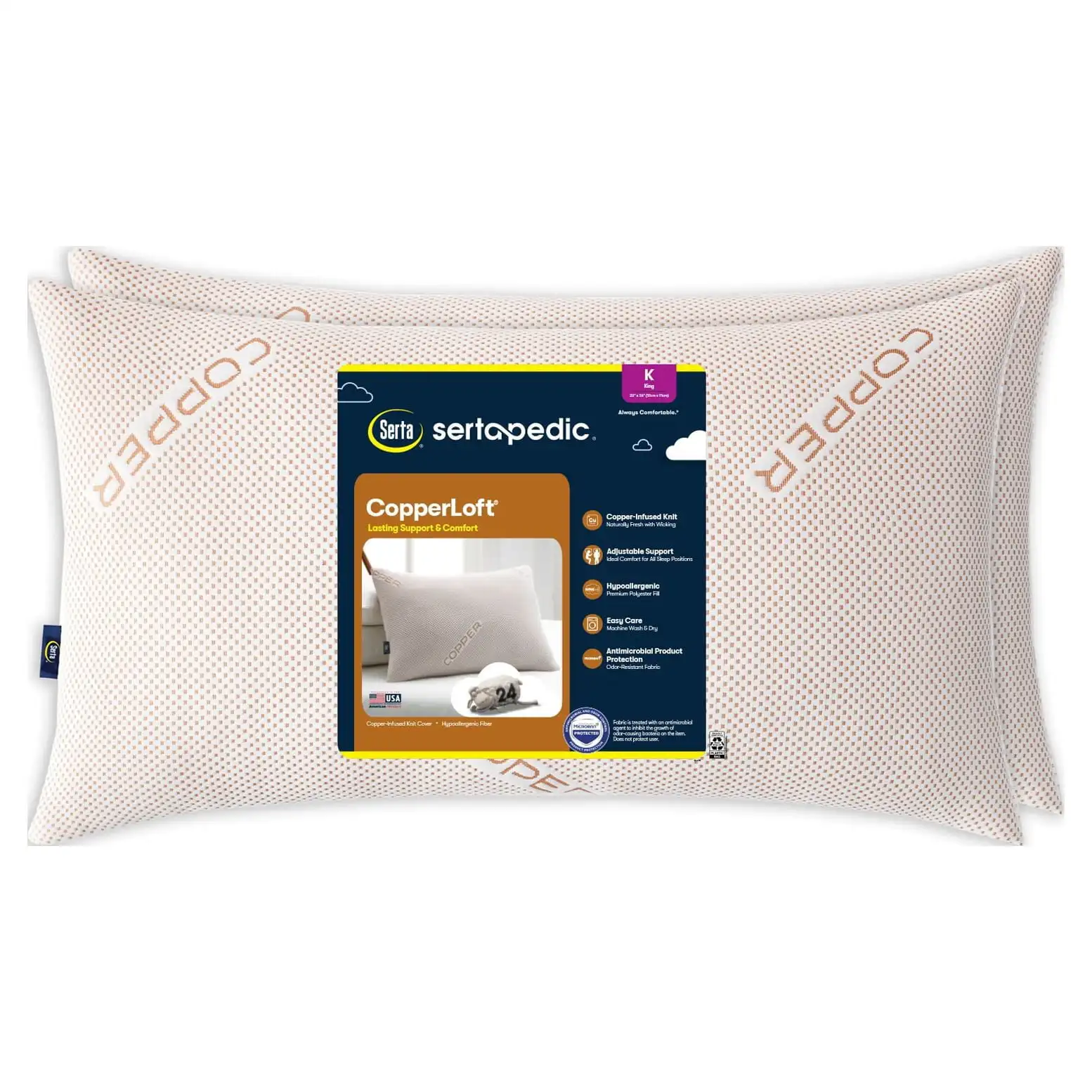 

Sertapedic Copperloft Bed Pillow, King, 2 Pack