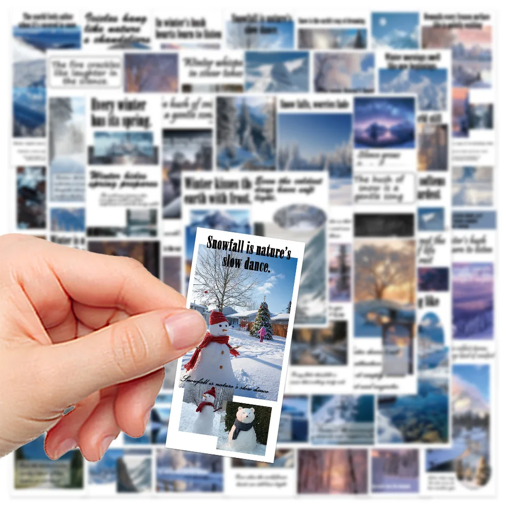 50/100 Pcs Beautiful Winter Scenery & Text Creative Seal Stickers for File Holder Phone Suitcase Guitar Drawer Storage Box Decal